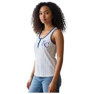 MLB New Era Kansas City Royals White & Blue Pinstripe Tank Top ~ Women's SM